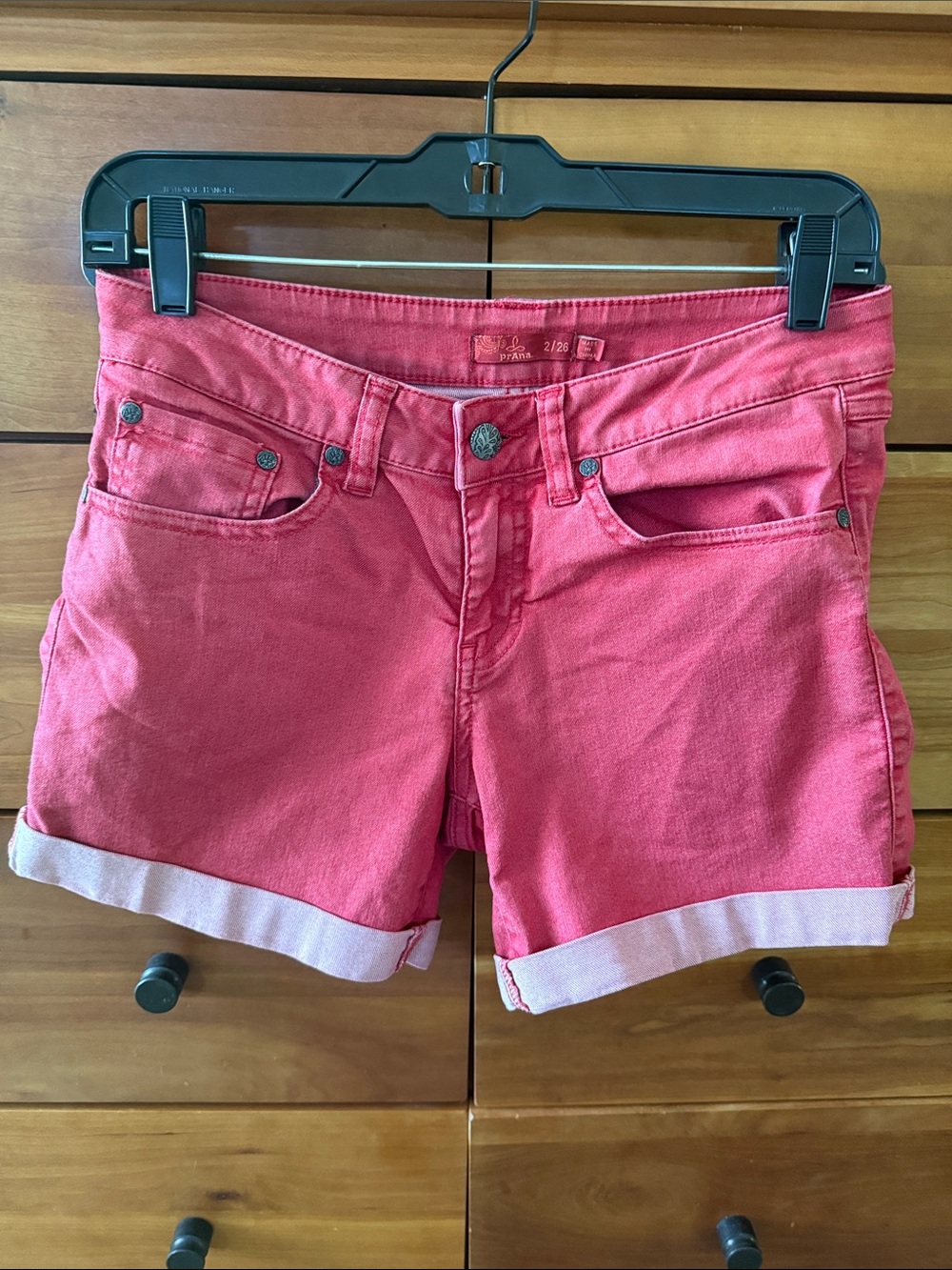 Prana Light Red Rolled-Hem Jean Shorts Size 2/26
